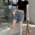 High-waisted wide-leg denim short pants